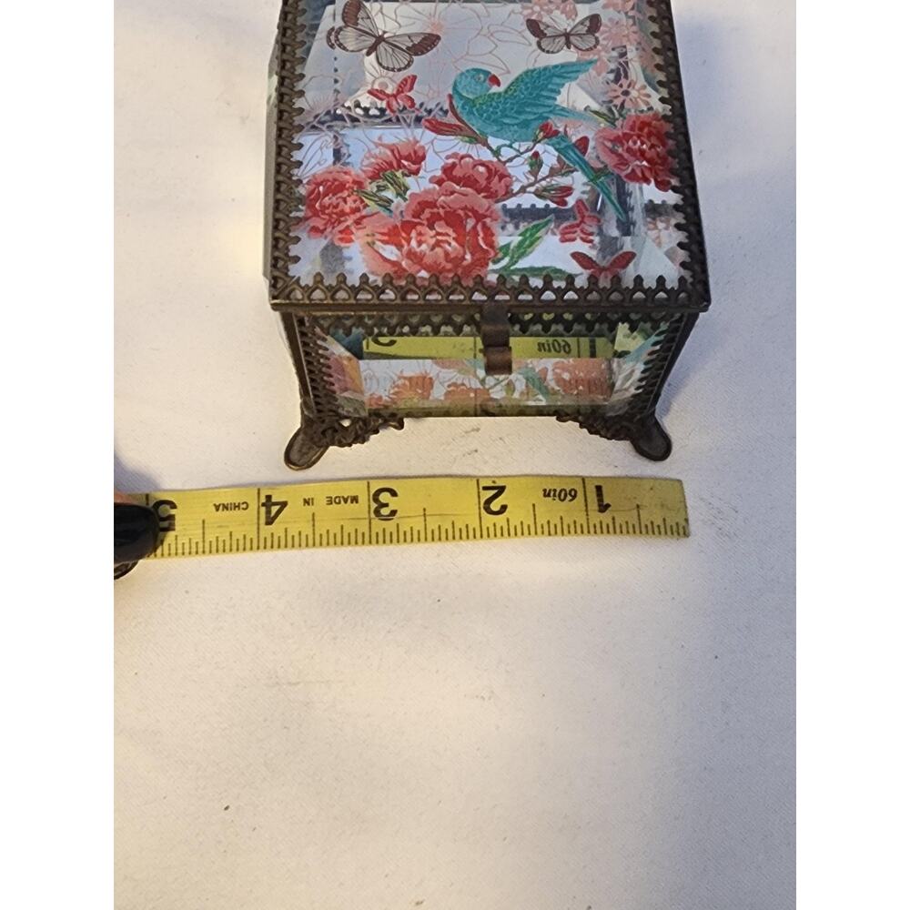 Nicole Miller Glass Trinket Box Bird Floral Jewelry Box Vintage Style Keepsake - Picture 11 of 11